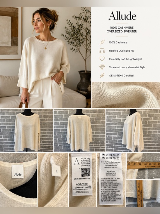Allude Sweaters - Allude 100% Cashmere Oversized Cream Sweater Size S Luxury Minimalist Luxury